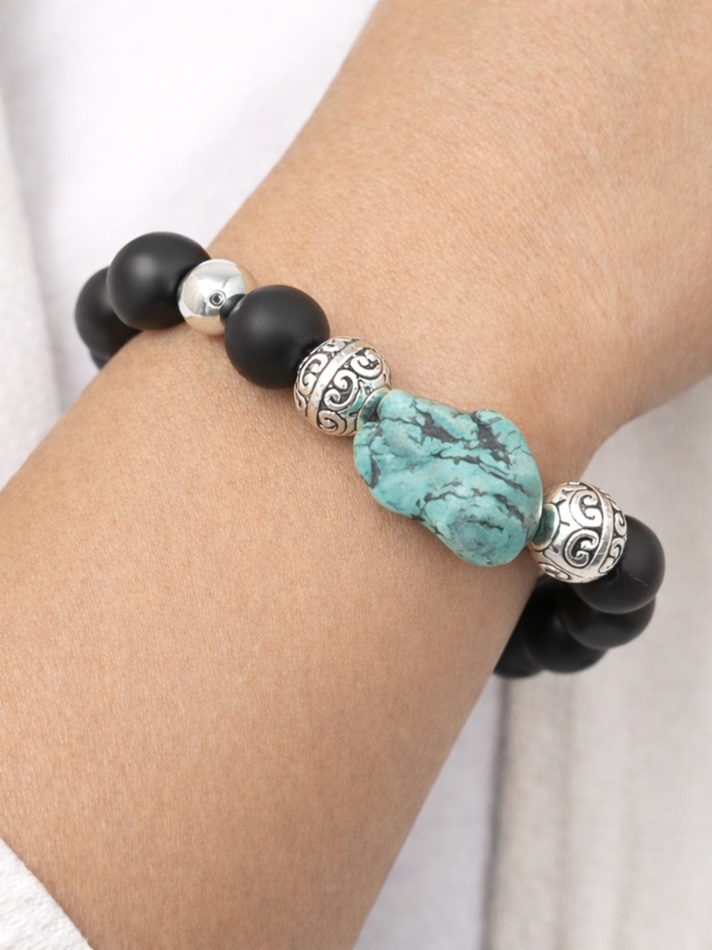 Genuine stones beaded bracelet signed Arm Candy Couture unisex